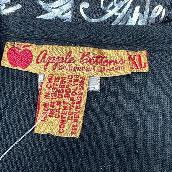 Apple Bottoms Black Silver Terry Hoodie Swim Coverup   SZ XL C101637 - Picture 4 of 9